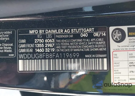 2015 Mercedes-Benz S 550 4Matic z USA, uszkodzony, nr VIN WDDUG8FB8FA119699